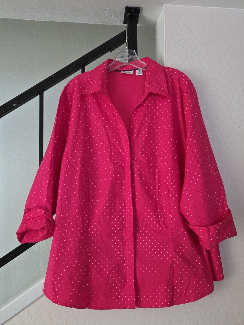 Riders by Lee Hot Pink Polka Dot Button-Down Shirt Size 3x